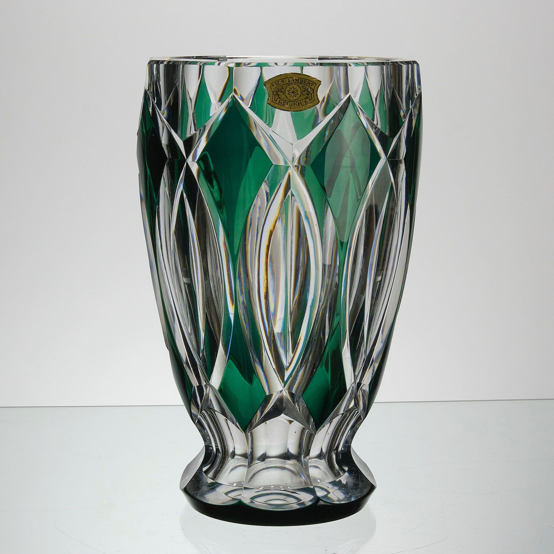 Val St Lambert - Art Nouveau Emerald Vase - Hickmet Fine Arts