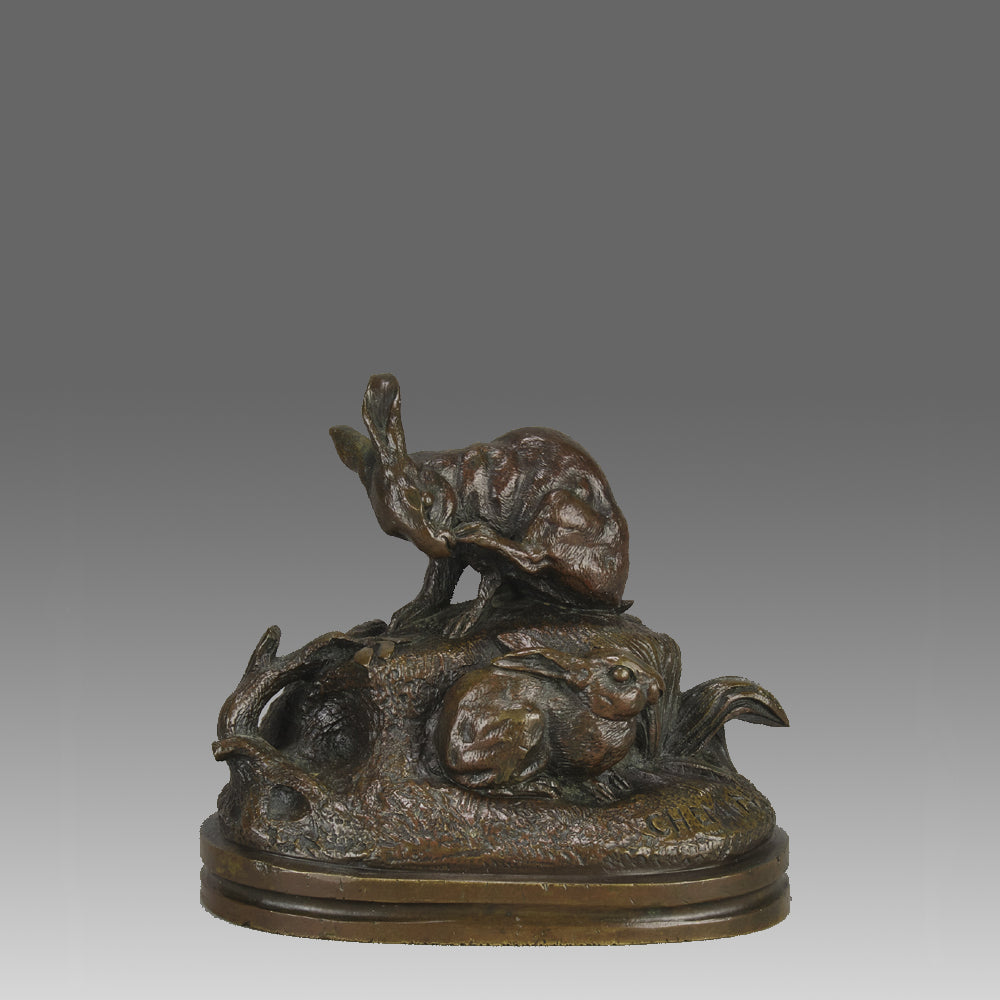 Victor Chemin Bronze - Pair of Rabbits - Hickmet Fine Arts 