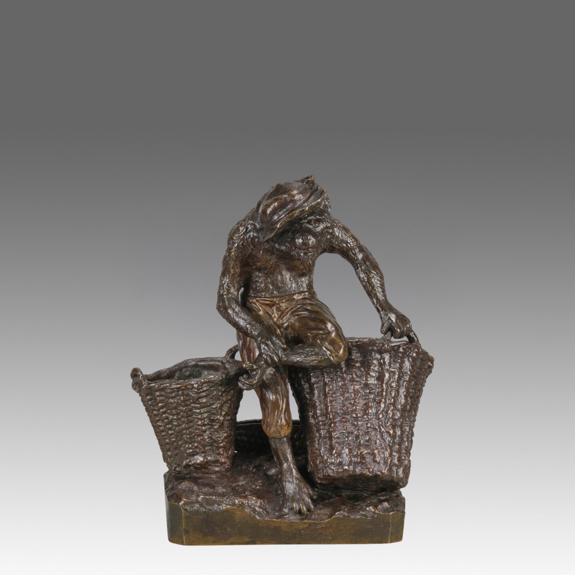 Christophe Fratin Bronze - Singe Avec des Paniers - Hickmet Fine Arts