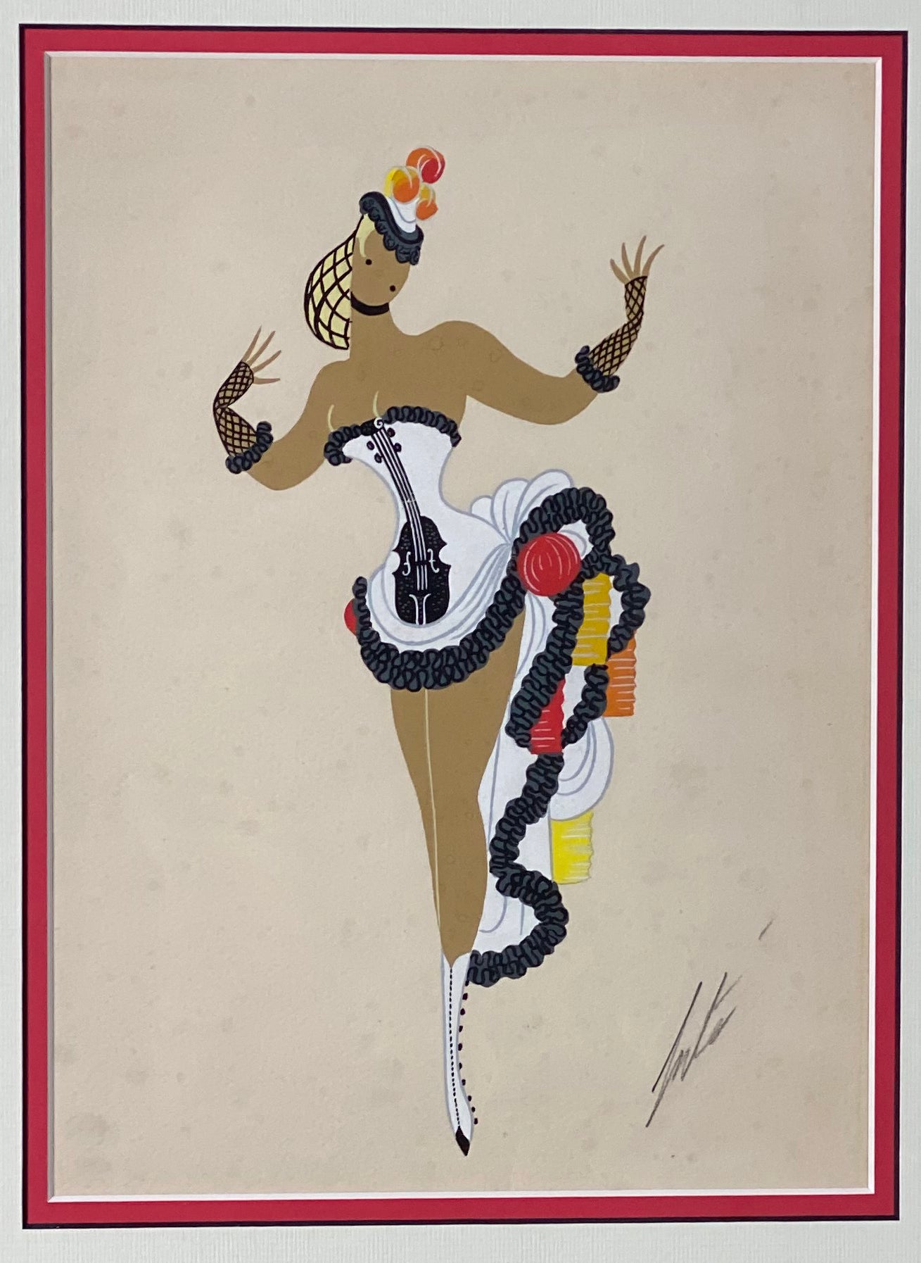 Erte La Guitare - Goache Costume Design - Hickmet Fine Arts 
