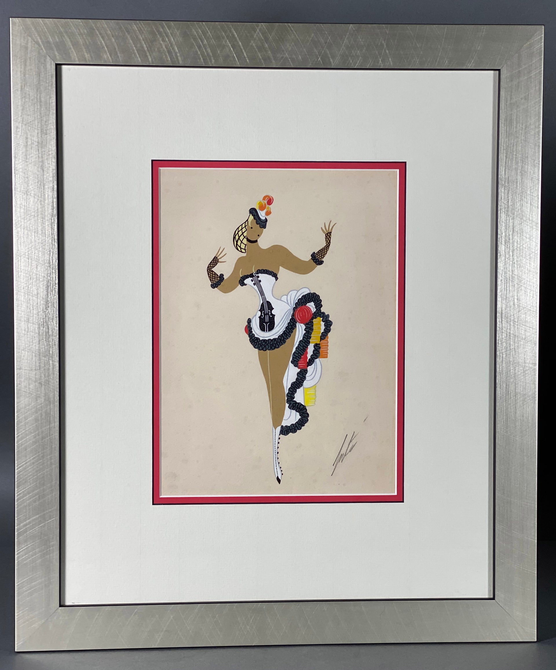 Erte La Guitare - Goache Costume Design - Hickmet Fine Arts 