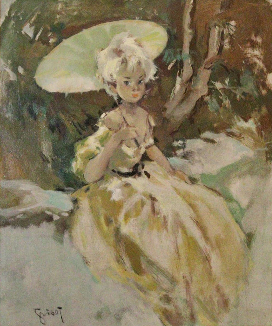 Pierre Grisot Oil on Canvas - Lady with Umbrella - Hickmet Fine Arts