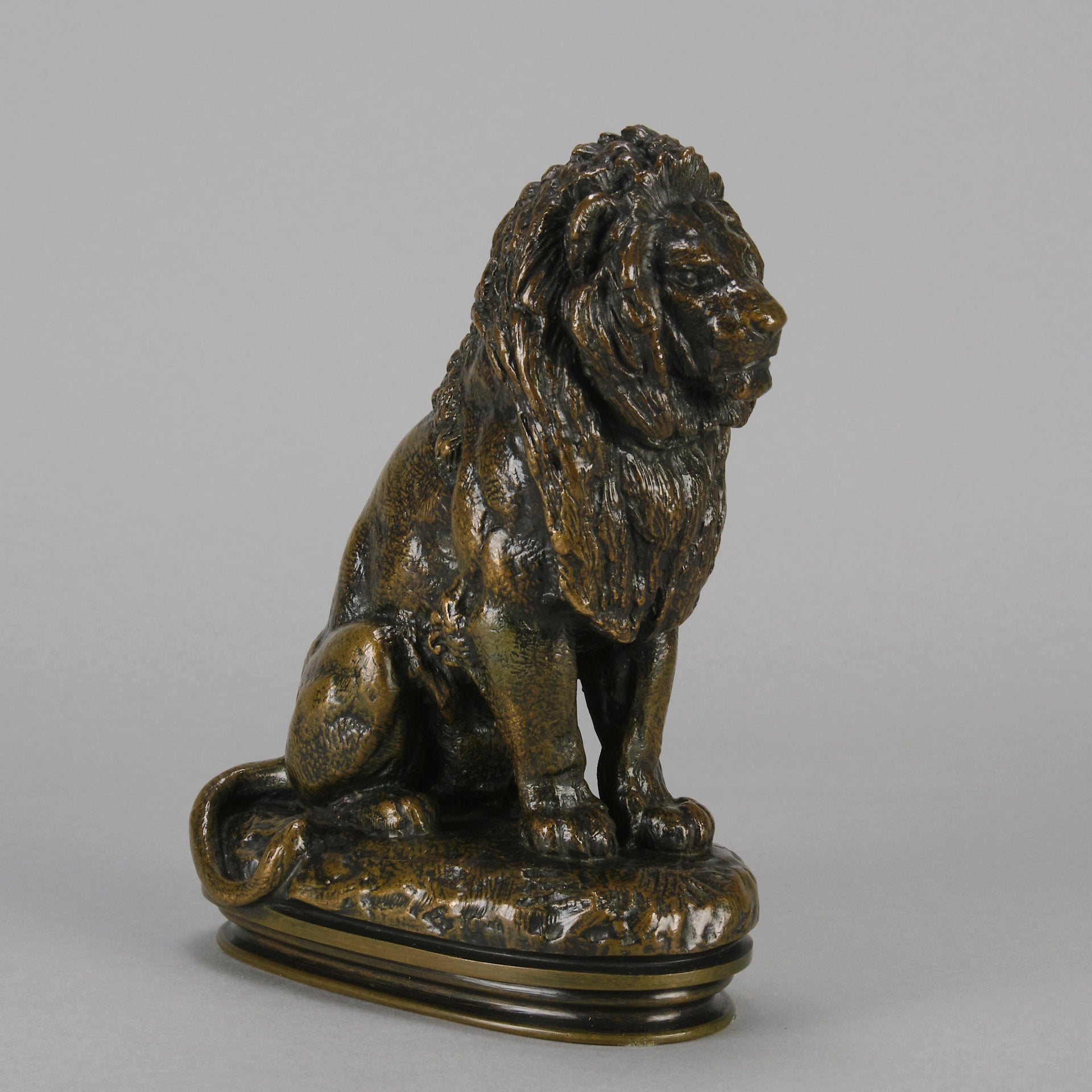 Antoine Louis Barye - Lion Assis - Antique Bronze - Hickmet Fine Arts