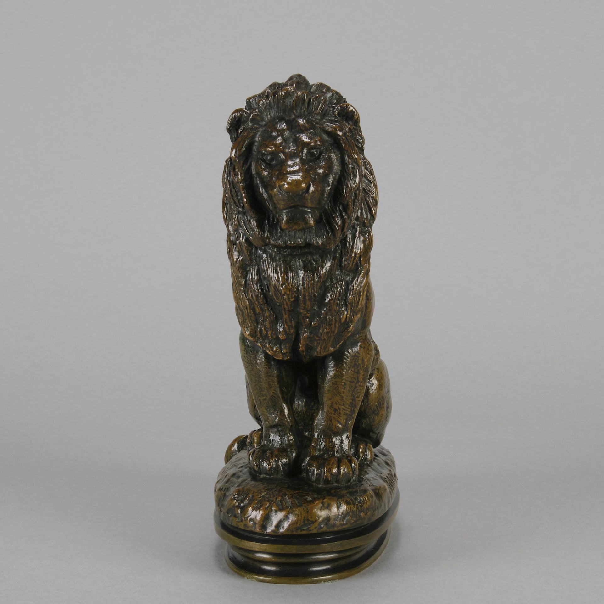 Antoine Louis Barye - Lion Assis - Antique Bronze - Hickmet Fine Arts