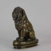 Antoine Louis Barye - Lion Assis - Antique Bronze - Hickmet Fine Arts