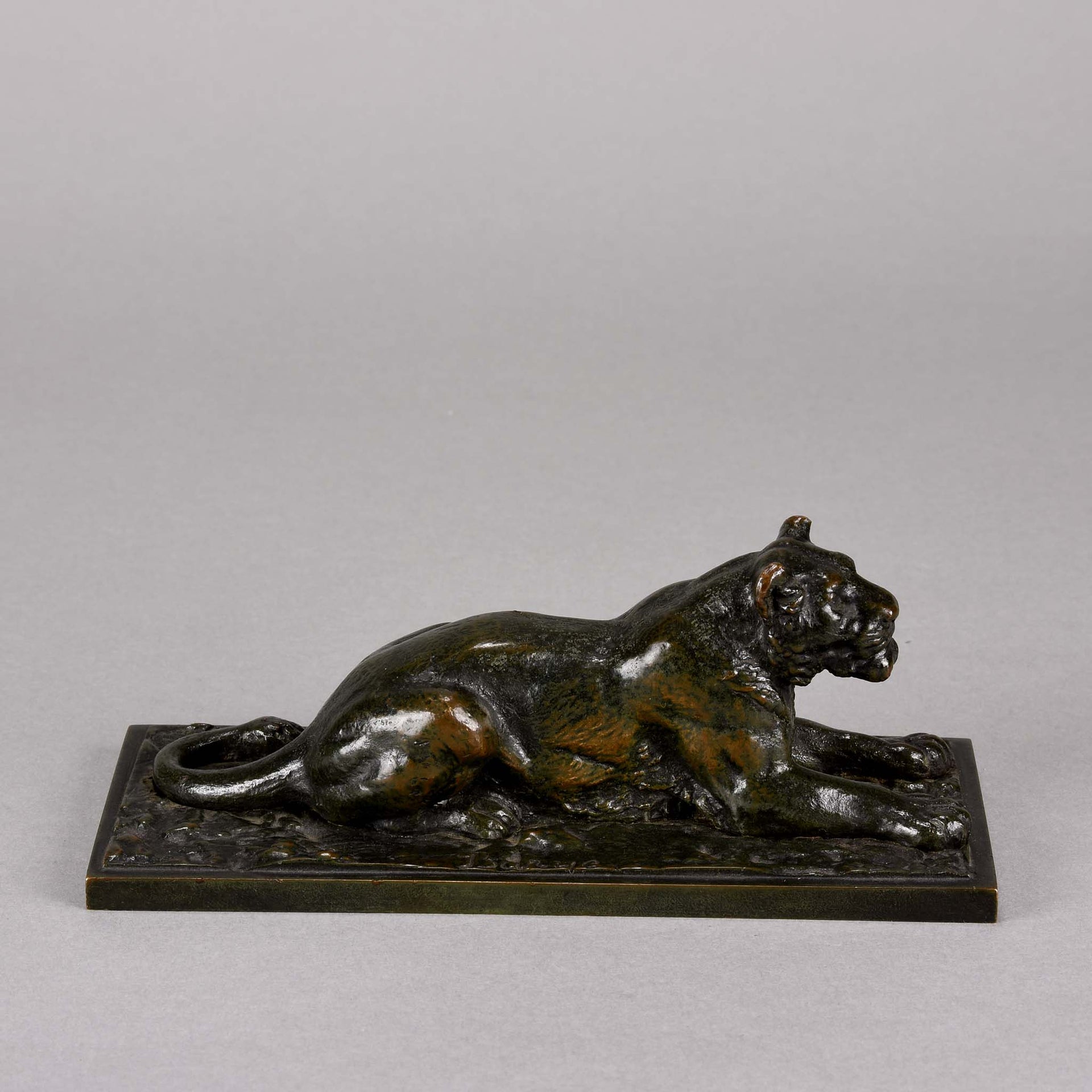 Barye Bronze - Lionne Couchee - Animalier Bronze - Hickmet Fine Arts 