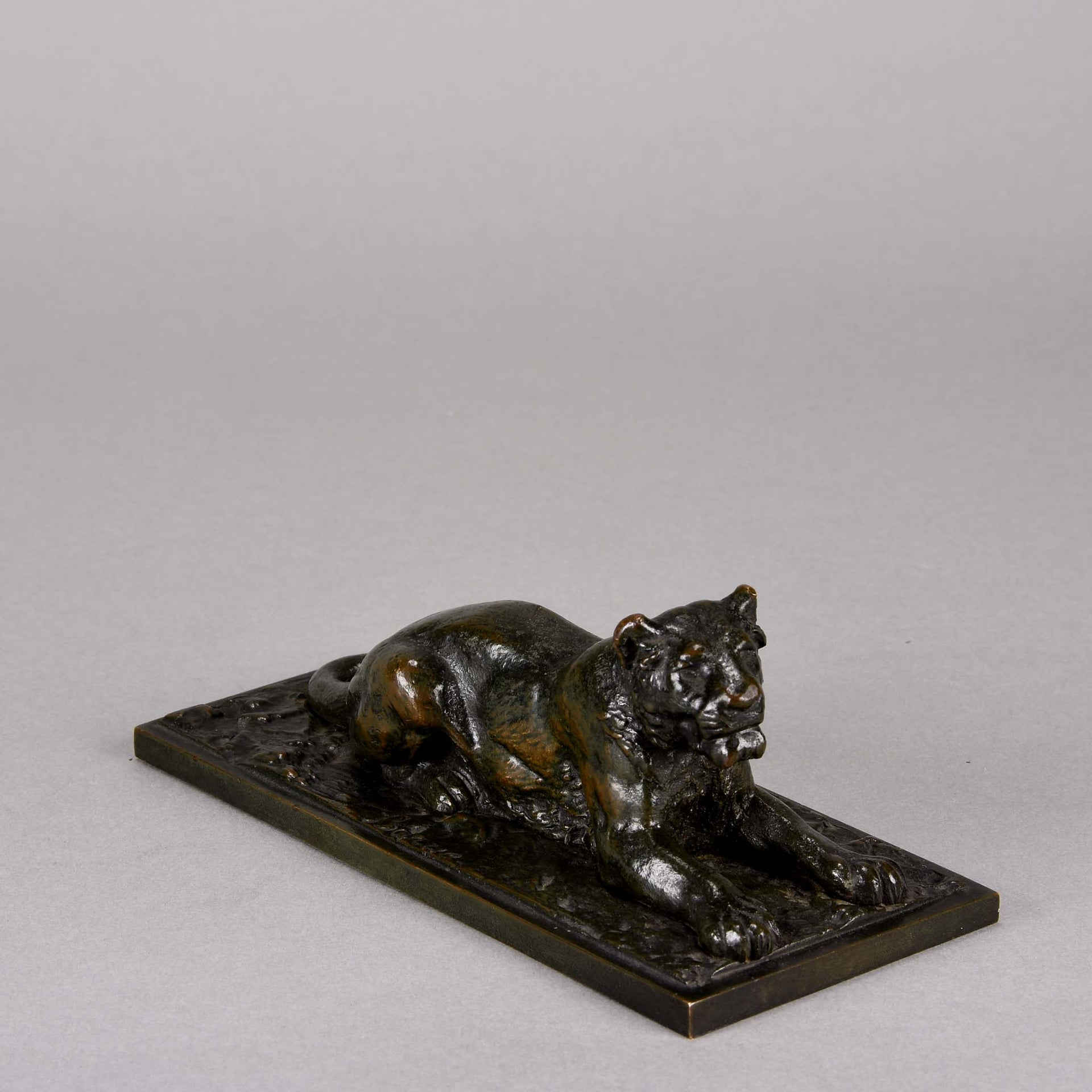 Barye Bronze - Lionne Couchee - Animalier Bronze - Hickmet Fine Arts 
