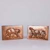 Panther and Leopard Plaques by Antoine L Barye one decorated with a striding panther the other of a striding leopard. The bronze plaques with excellent hand chased surface detail and very fine rich mid to golden brown patina