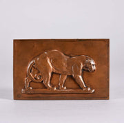 Panther and Leopard Plaques by Antoine L Barye one decorated with a striding panther the other of a striding leopard. The bronze plaques with excellent hand chased surface detail and very fine rich mid to golden brown patina