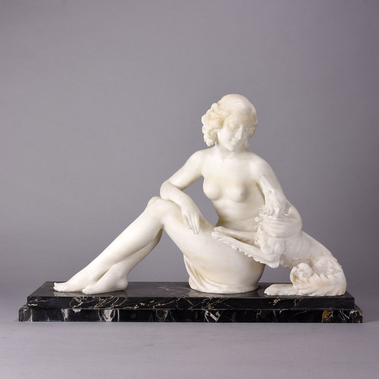 Girl & Afghan Hound - Alberto Saccardi Alabaster - Hickmet Fine Arts