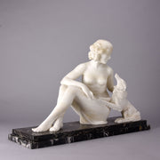 Girl & Afghan Hound - Alberto Saccardi Alabaster - Hickmet Fine Arts