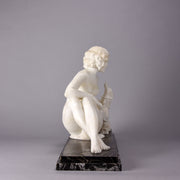 Girl & Afghan Hound - Alberto Saccardi Alabaster - Hickmet Fine Arts