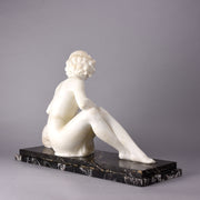 Girl & Afghan Hound - Alberto Saccardi Alabaster - Hickmet Fine Arts