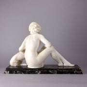 Girl & Afghan Hound - Alberto Saccardi Alabaster - Hickmet Fine Arts