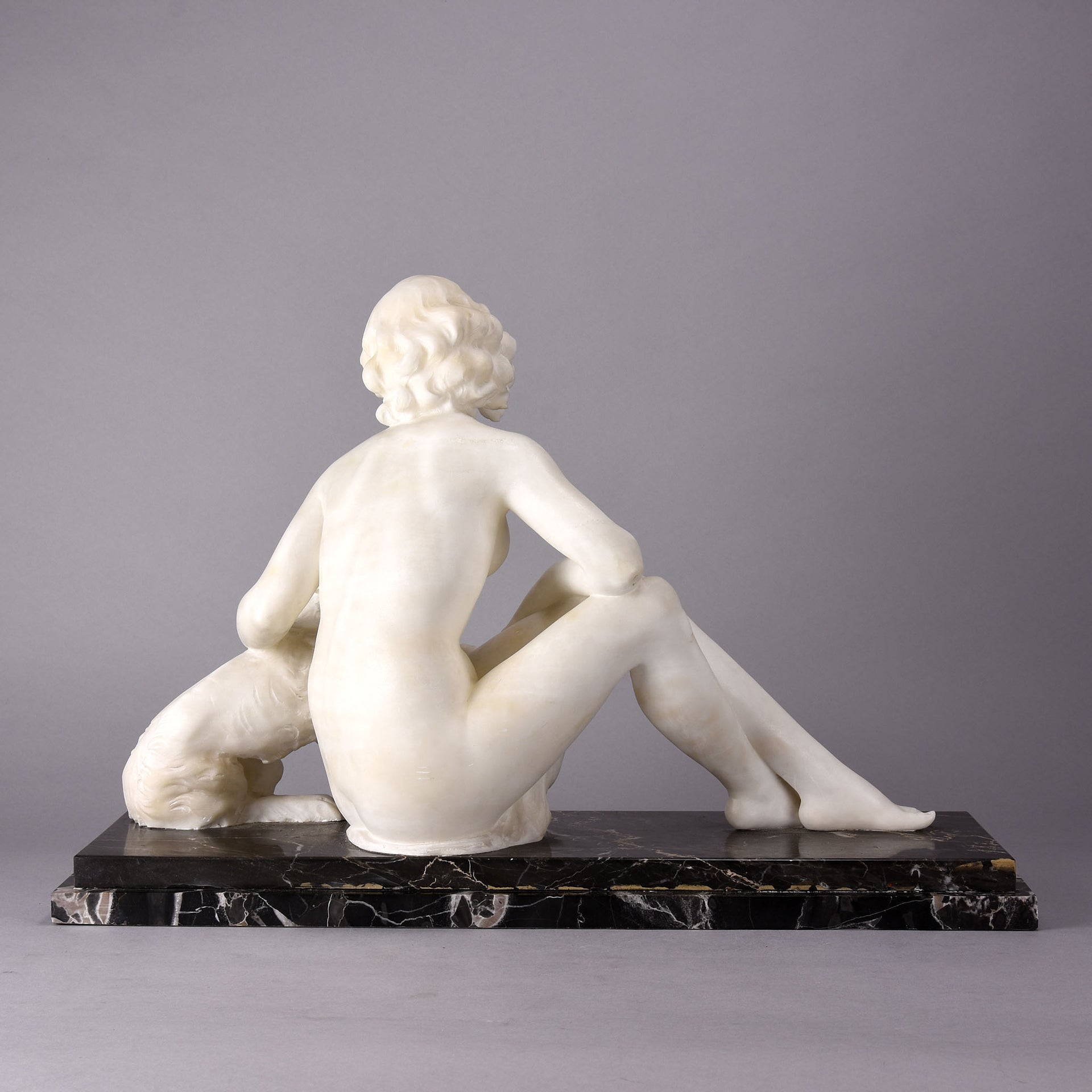 Girl & Afghan Hound - Alberto Saccardi Alabaster - Hickmet Fine Arts