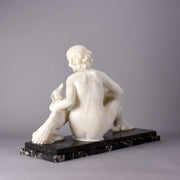 Girl & Afghan Hound - Alberto Saccardi Alabaster - Hickmet Fine Arts