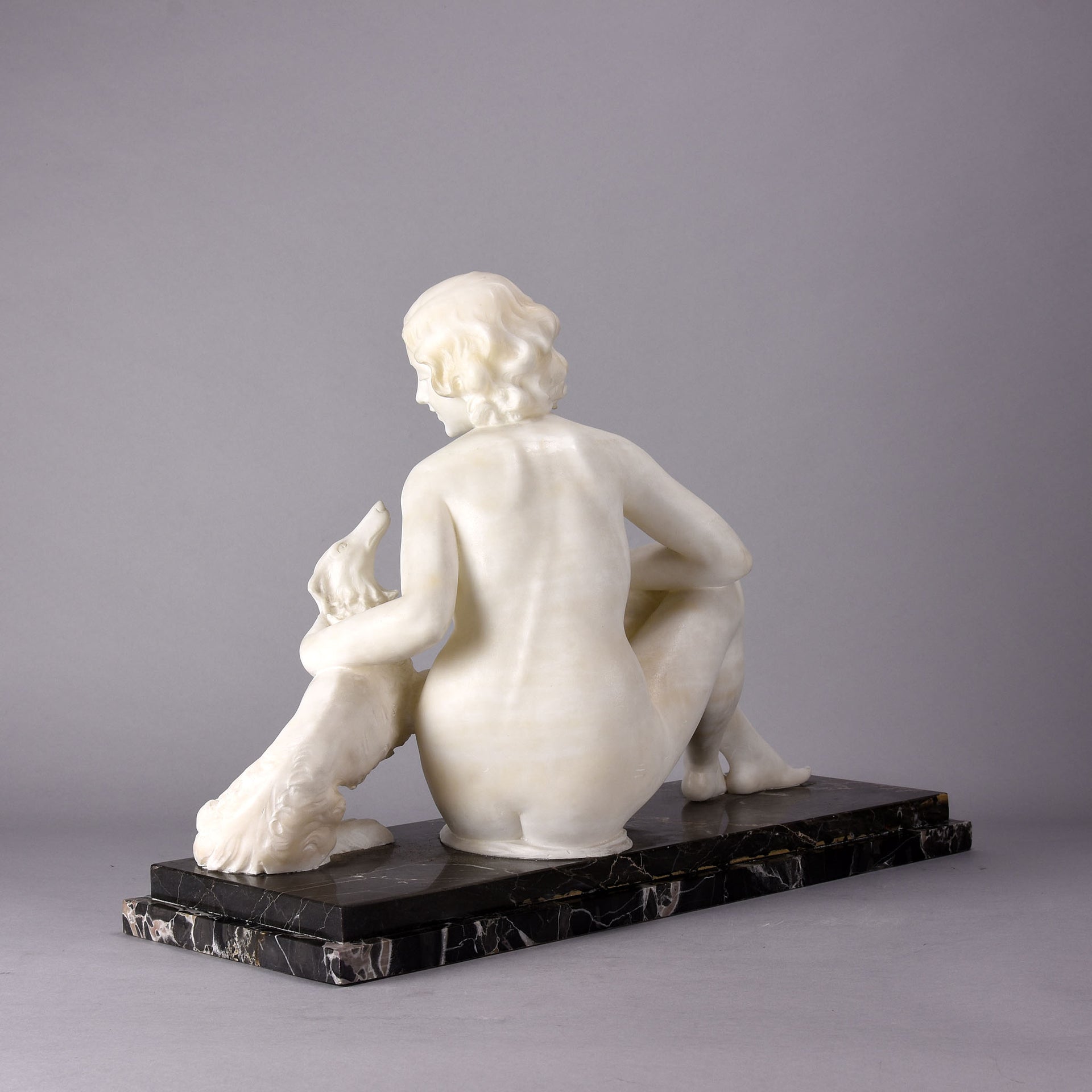 Girl & Afghan Hound - Alberto Saccardi Alabaster - Hickmet Fine Arts