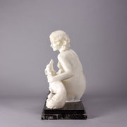 Girl & Afghan Hound - Alberto Saccardi Alabaster - Hickmet Fine Arts