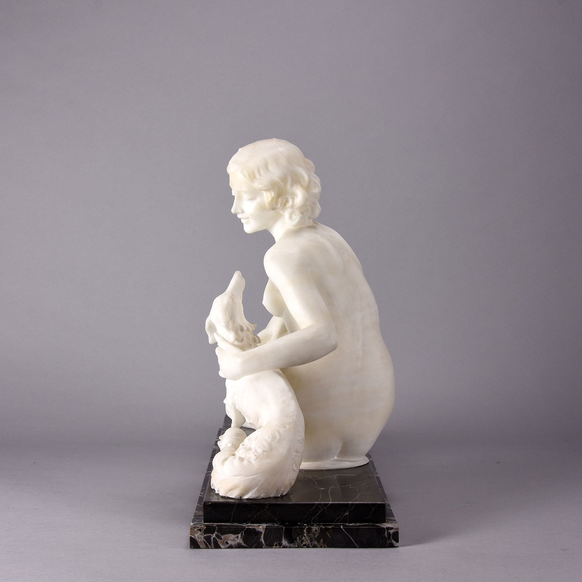 Girl & Afghan Hound - Alberto Saccardi Alabaster - Hickmet Fine Arts