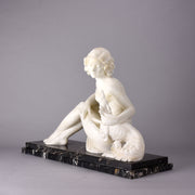 Girl & Afghan Hound - Alberto Saccardi Alabaster - Hickmet Fine Arts