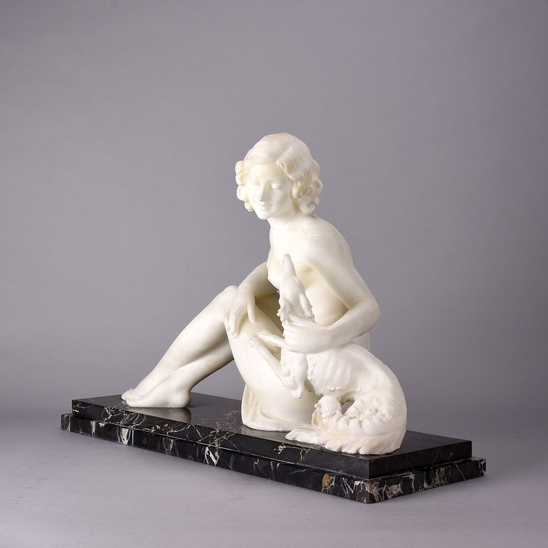 Girl & Afghan Hound - Alberto Saccardi Alabaster - Hickmet Fine Arts