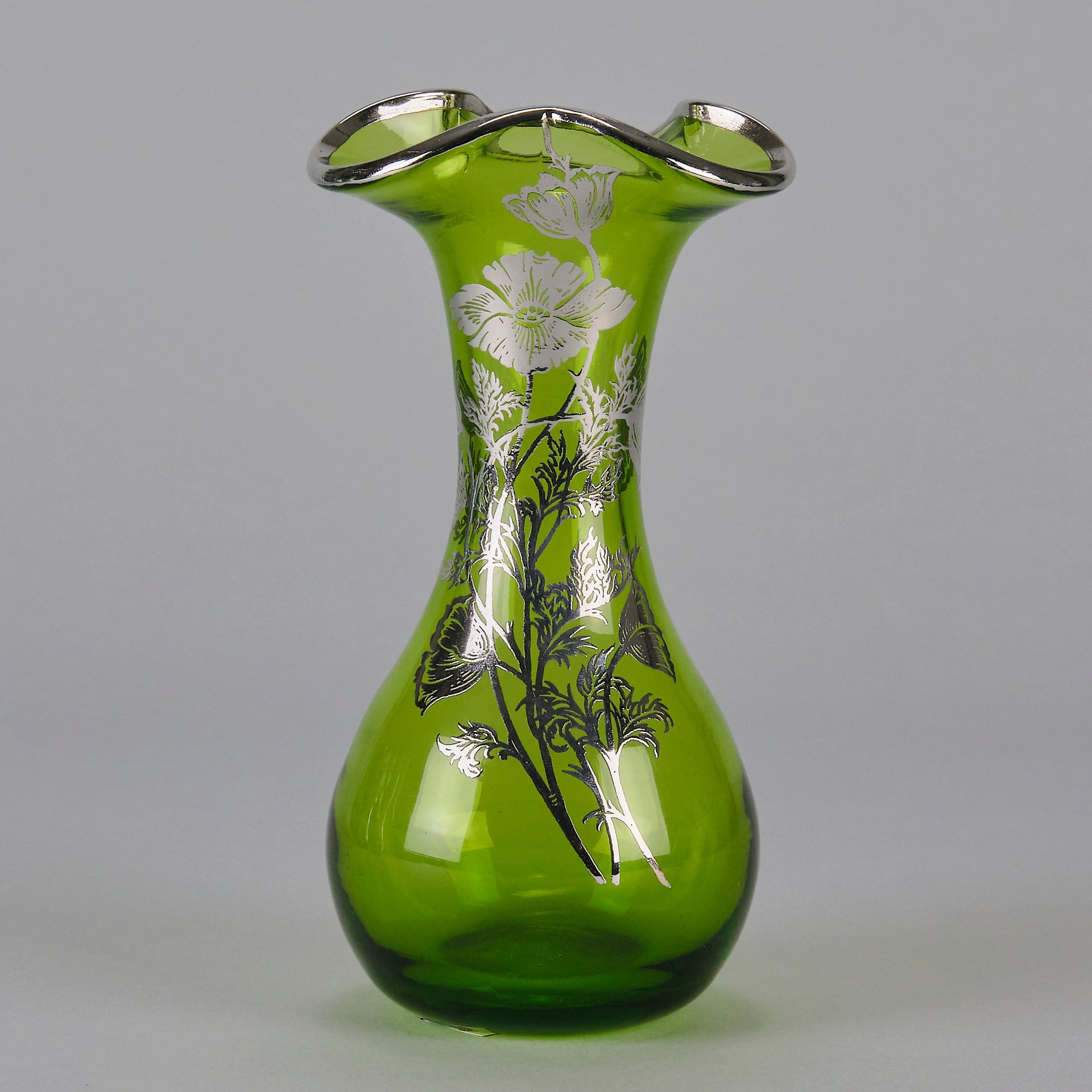 American Art Nouveau Glass Vase - Iridescent green silvered vase - Art Nouveau Glass - Hickmet Fine Art