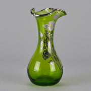 American Art Nouveau Glass Vase - Iridescent green silvered vase - Art Nouveau Glass - Hickmet Fine Art
