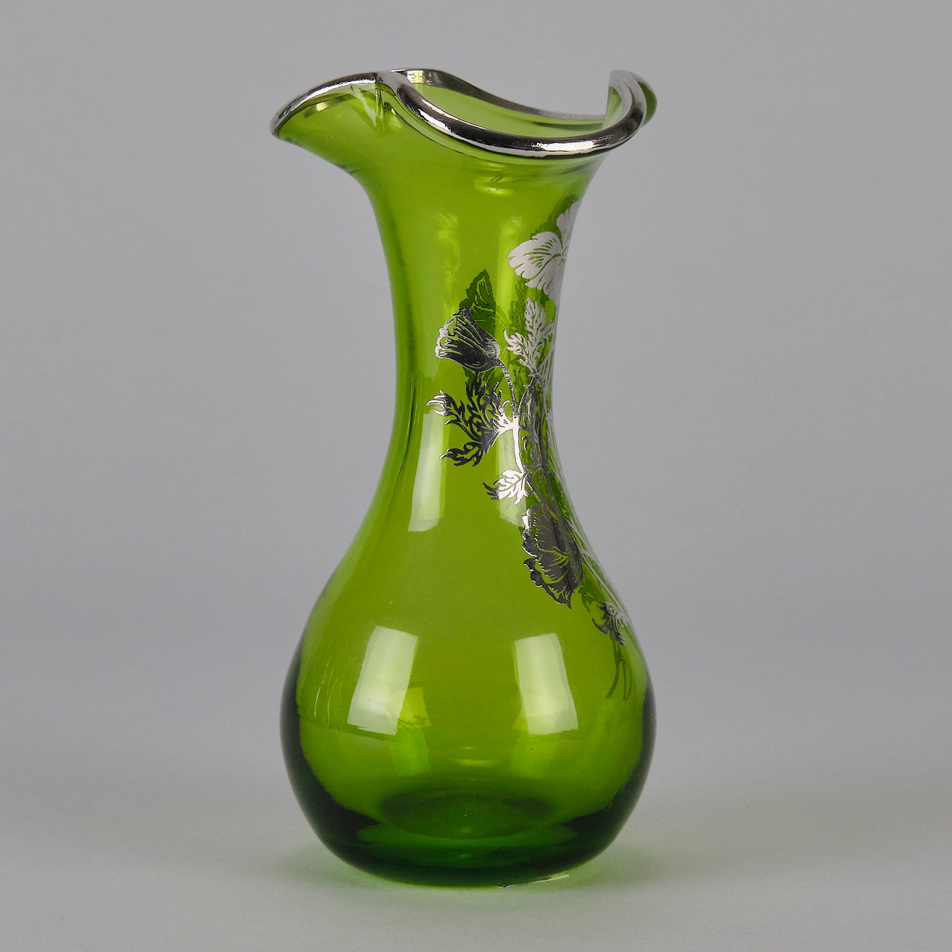 American Art Nouveau Glass Vase - Iridescent green silvered vase - Art Nouveau Glass - Hickmet Fine Art