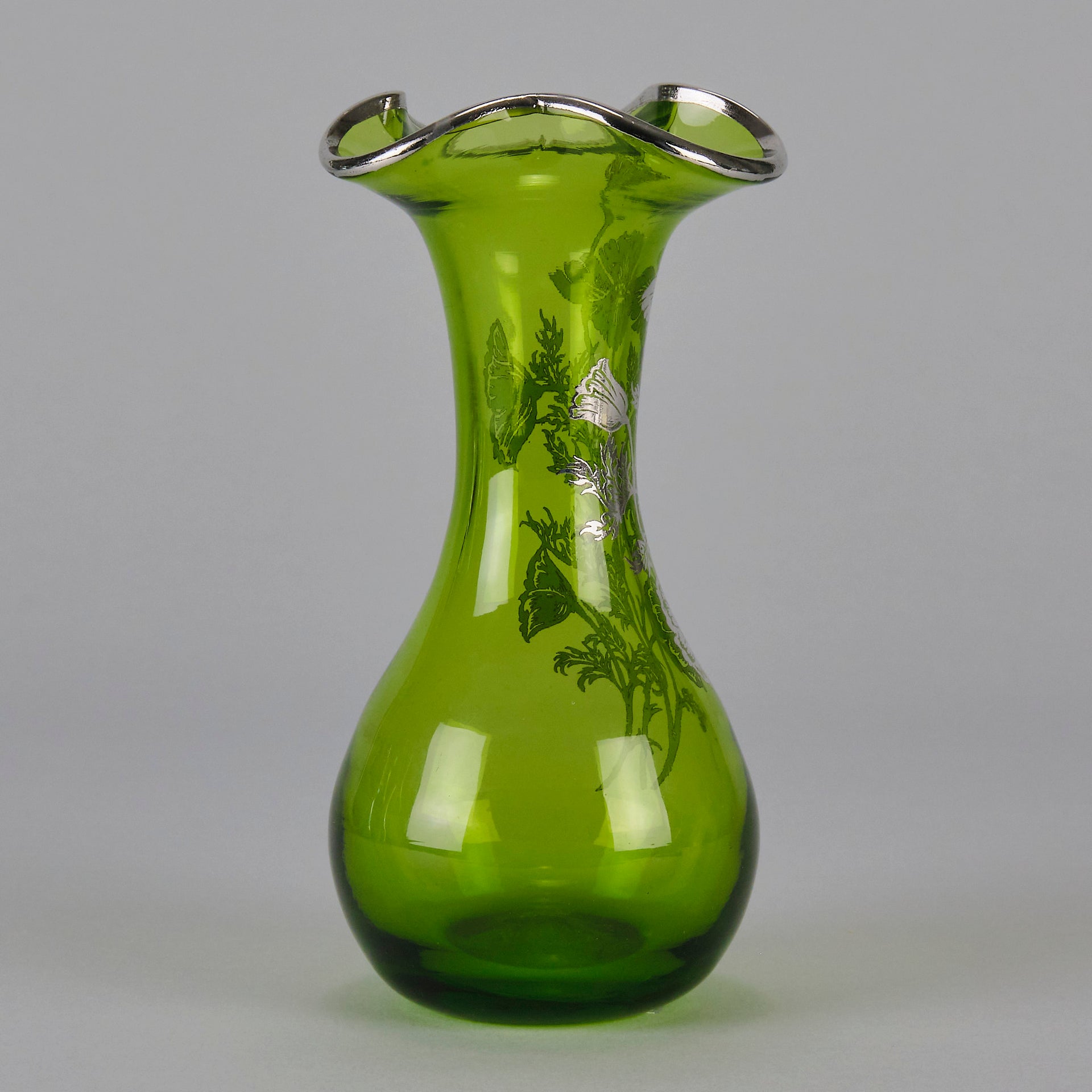 American Art Nouveau Glass Vase - Iridescent green silvered vase - Art Nouveau Glass - Hickmet Fine Art