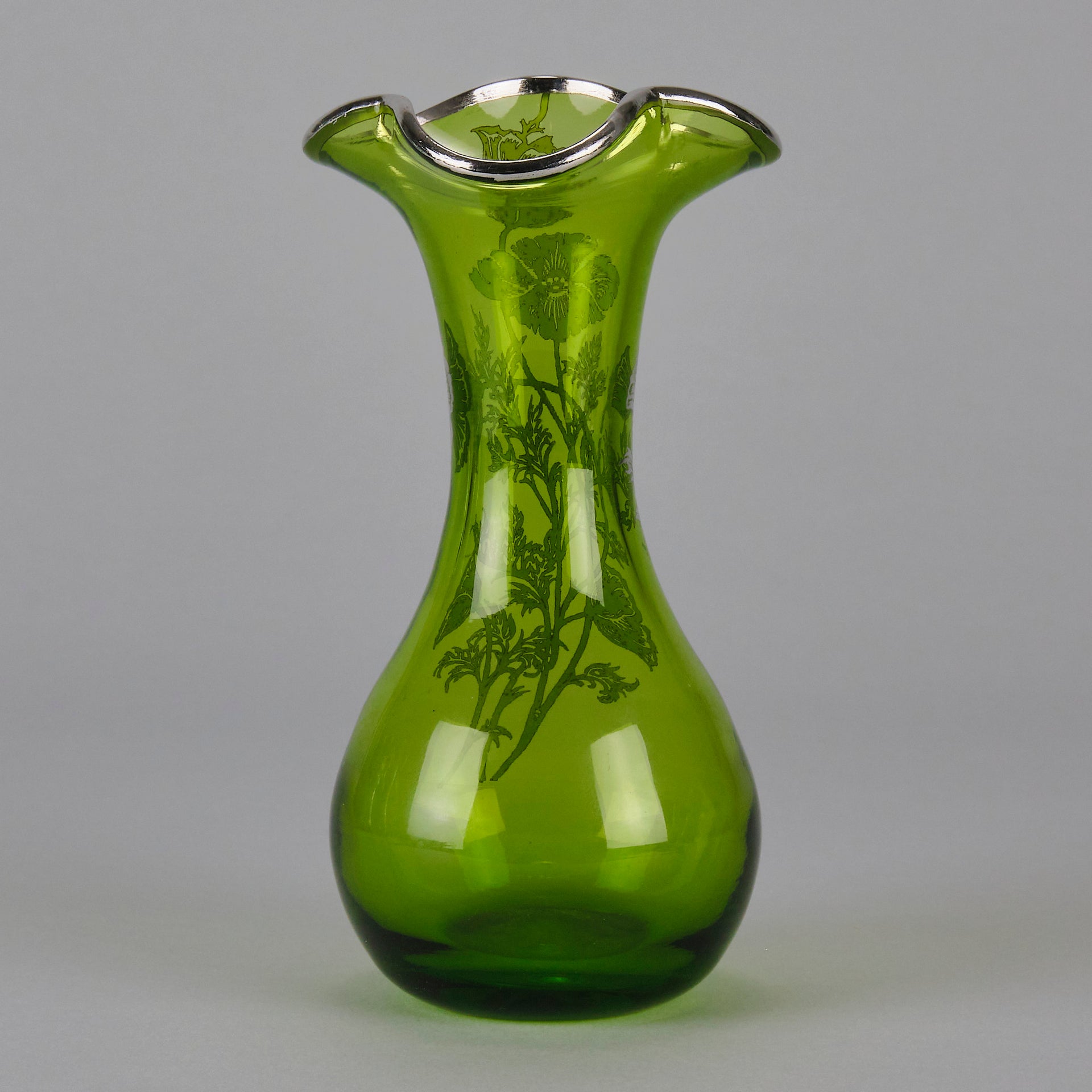 American Art Nouveau Glass Vase - Iridescent green silvered vase - Art Nouveau Glass - Hickmet Fine Art