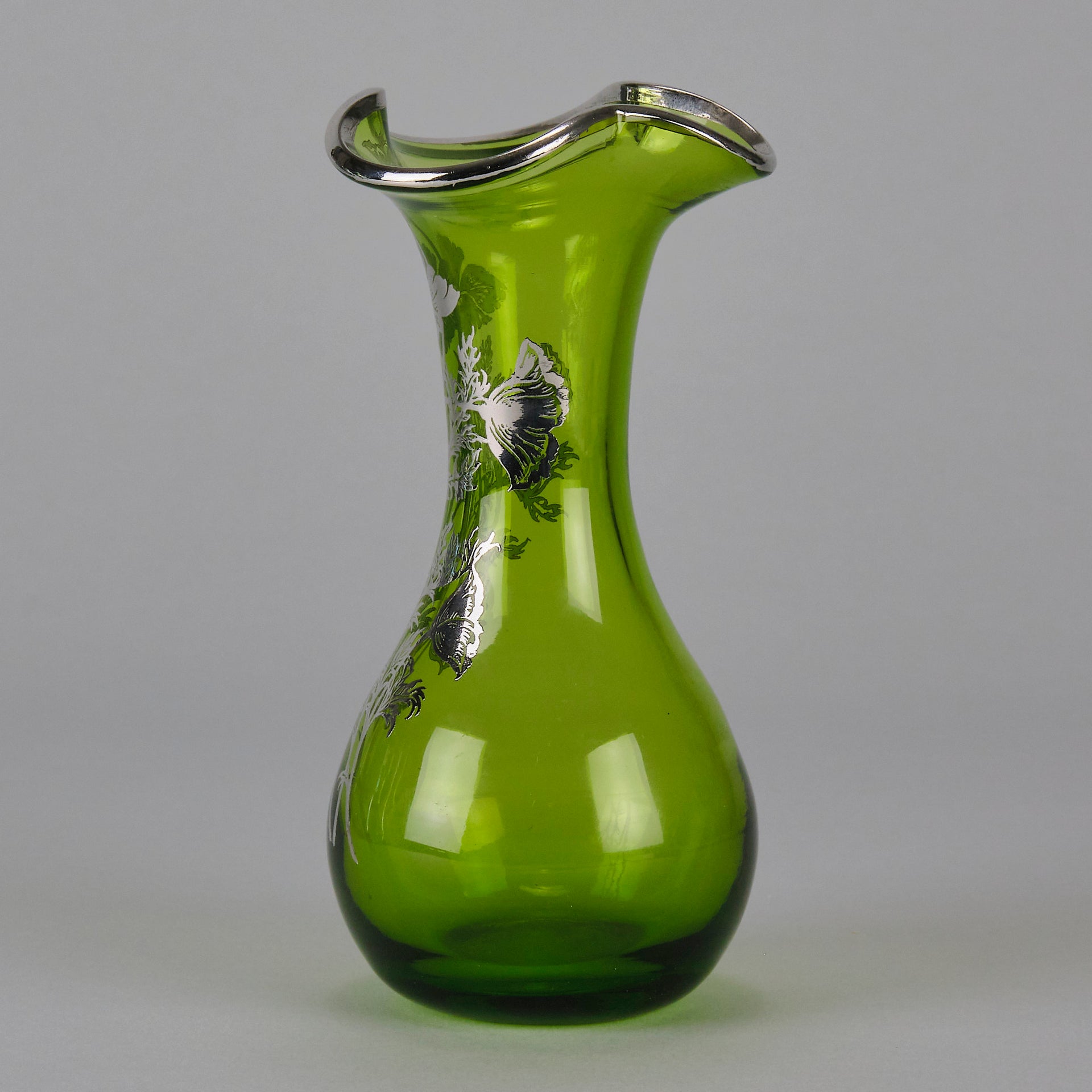 American Art Nouveau Glass Vase - Iridescent green silvered vase - Art Nouveau Glass - Hickmet Fine Art