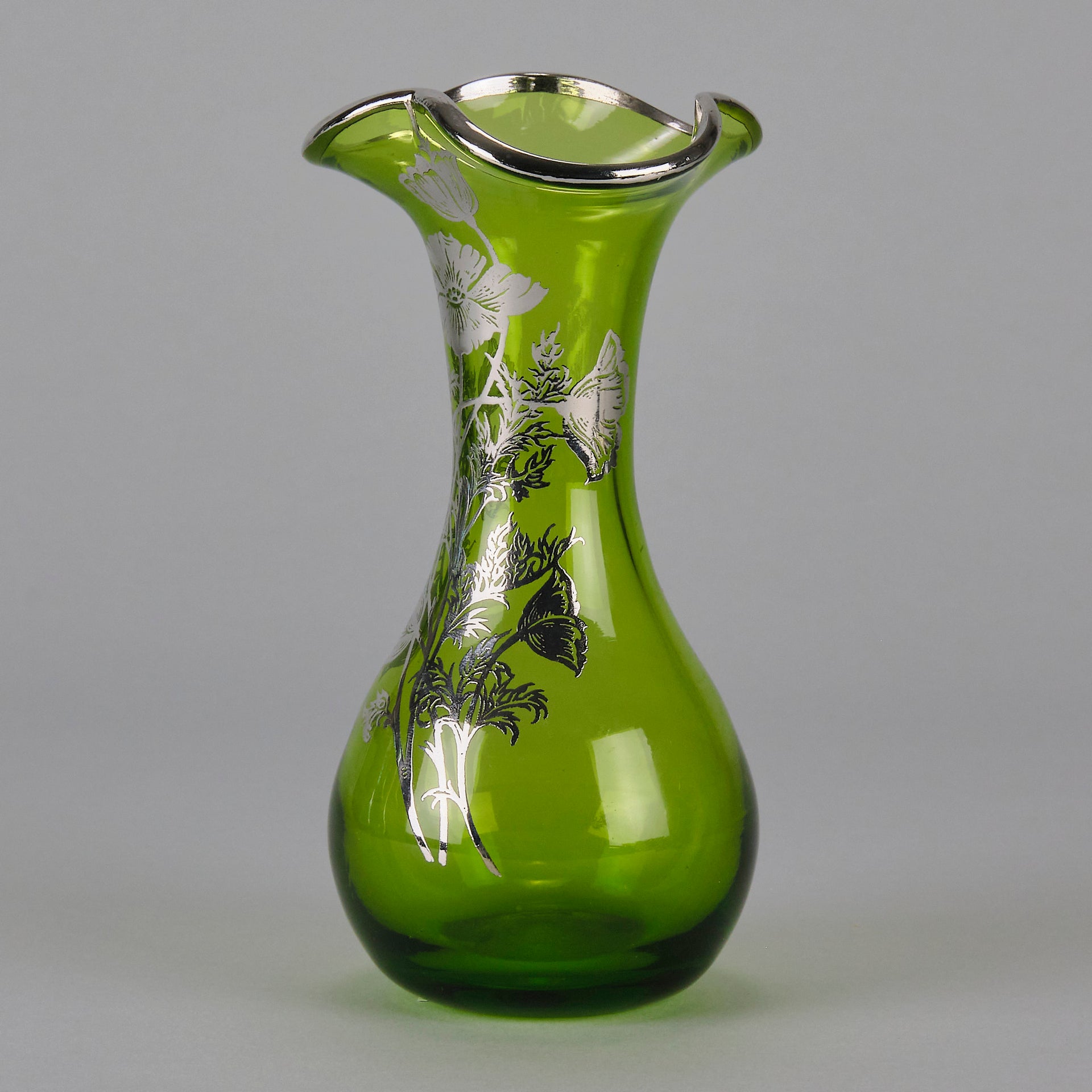 American Art Nouveau Glass Vase - Iridescent green silvered vase - Art Nouveau Glass - Hickmet Fine Art