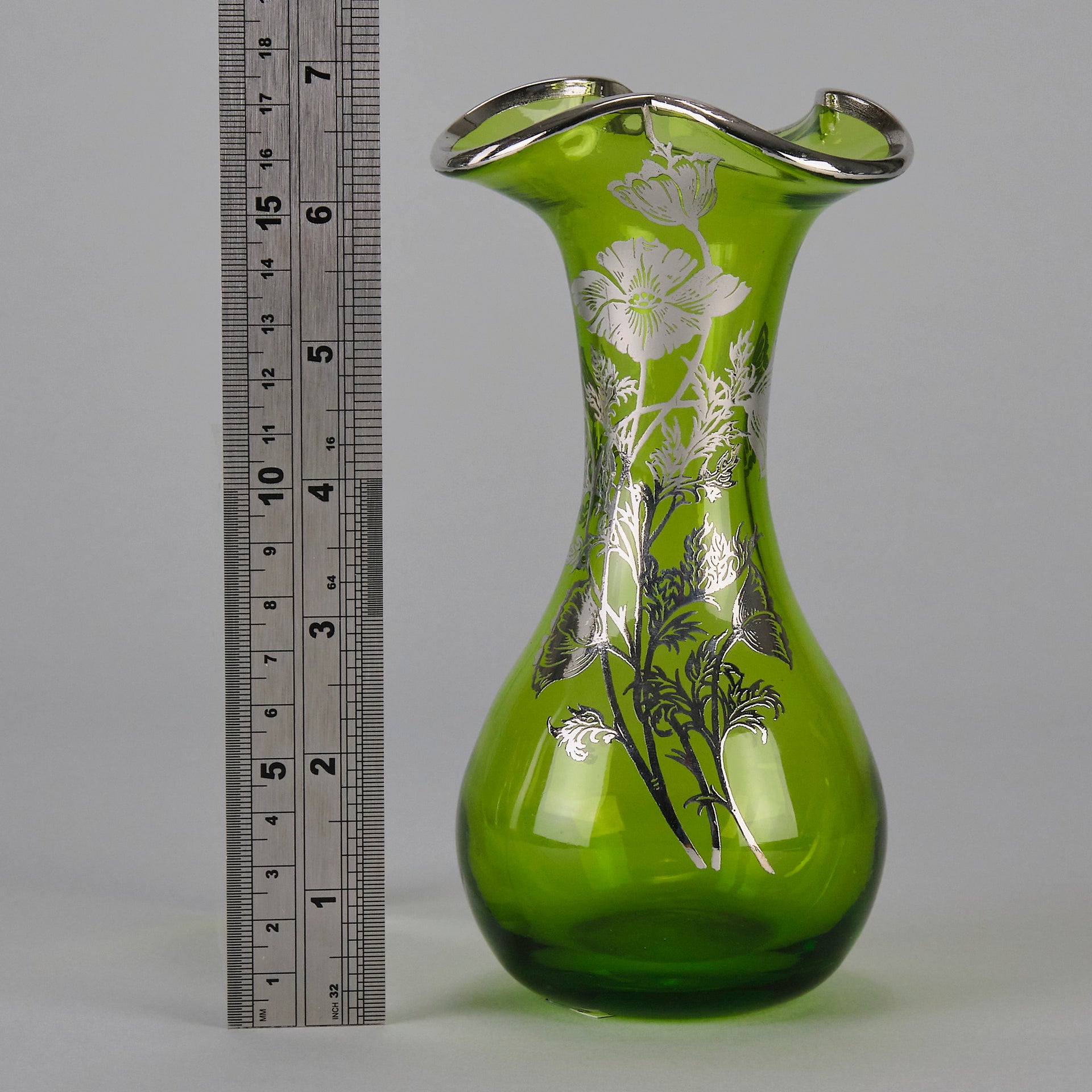 American Art Nouveau Glass Vase - Iridescent green silvered vase - Art Nouveau Glass - Hickmet Fine Art