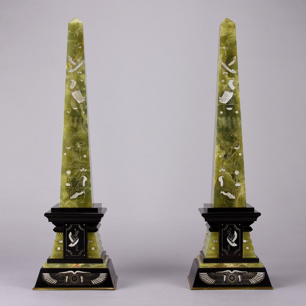 Marble & Onyx - Pair of Art Deco Obelisks - Hickmet Fine Arts 