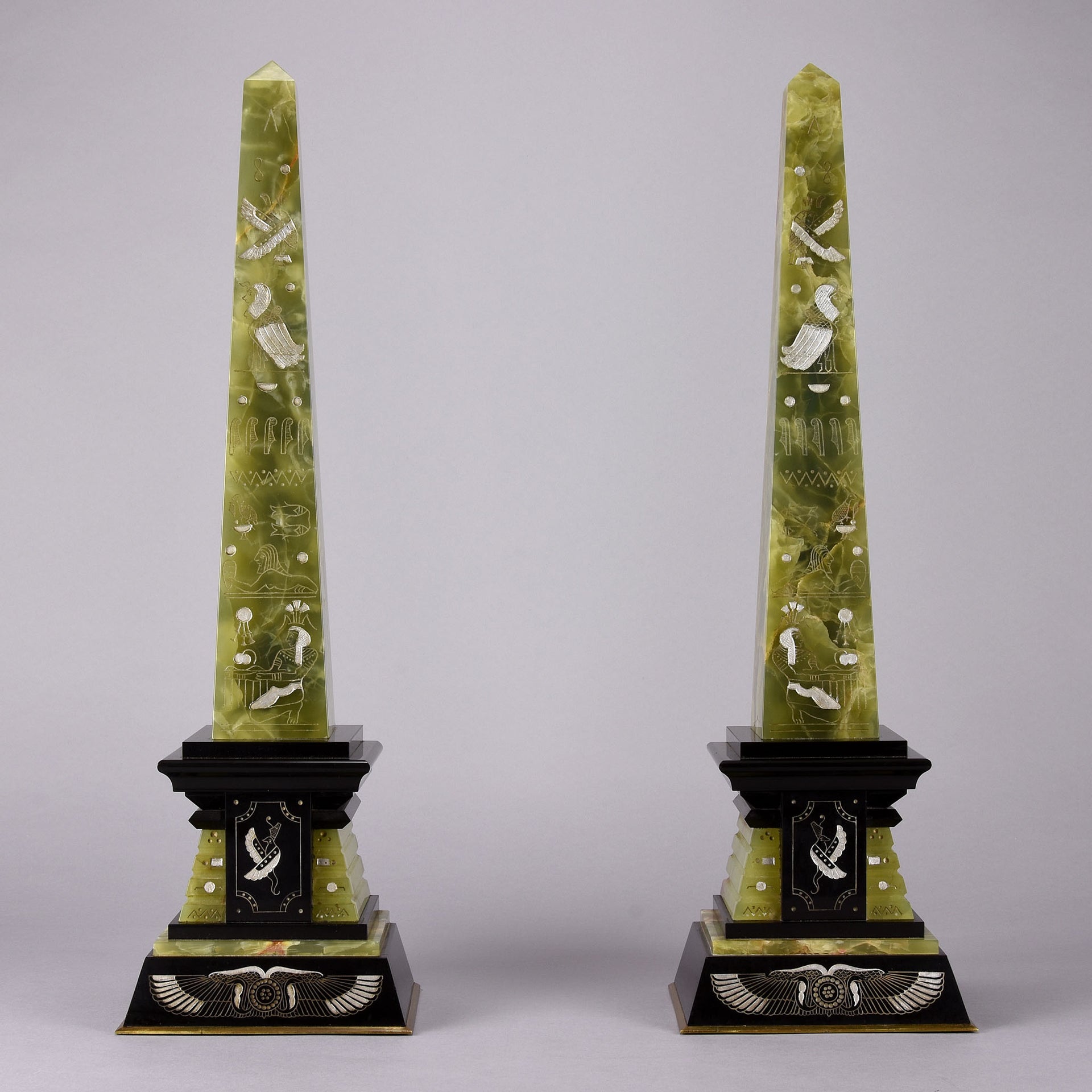 Marble & Onyx - Pair of Art Deco Obelisks - Hickmet Fine Arts 