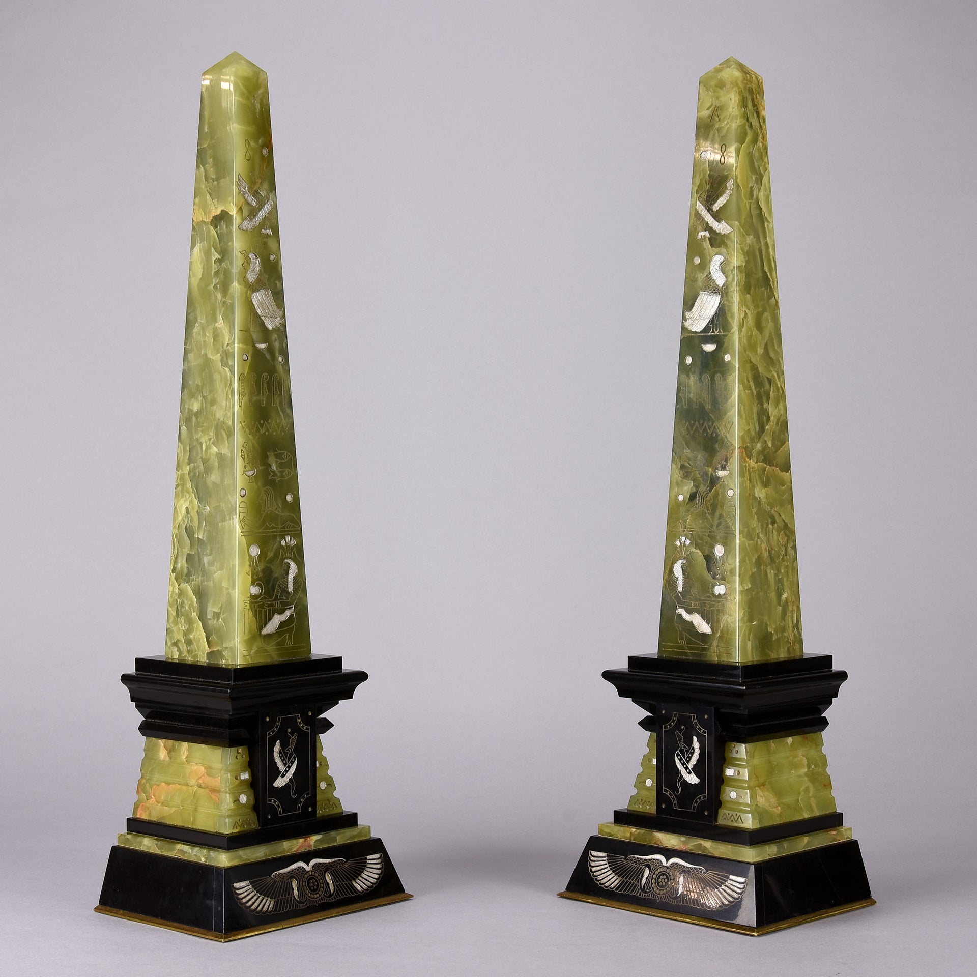 Marble & Onyx - Pair of Art Deco Obelisks - Hickmet Fine Arts 