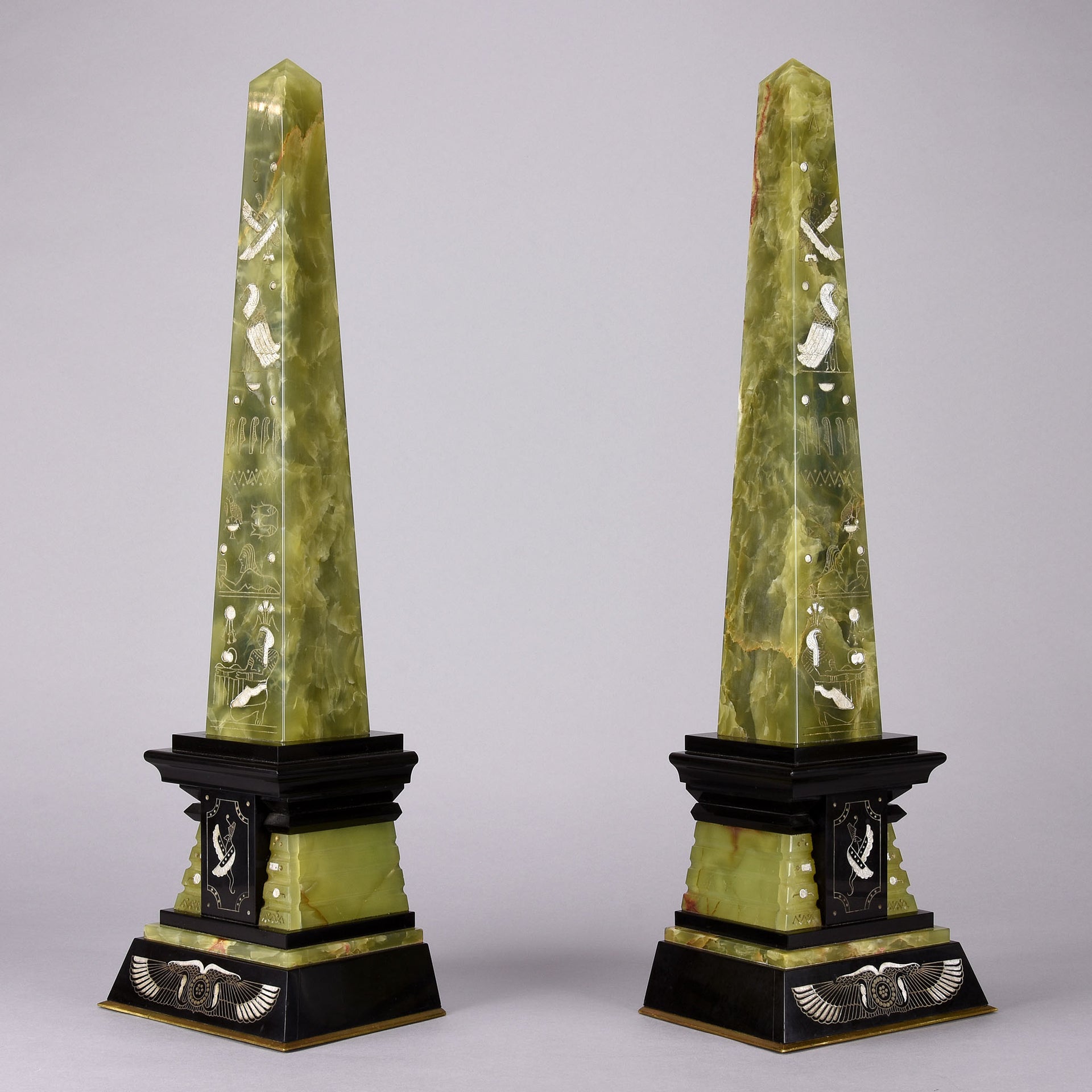 Marble & Onyx - Pair of Art Deco Obelisks - Hickmet Fine Arts 