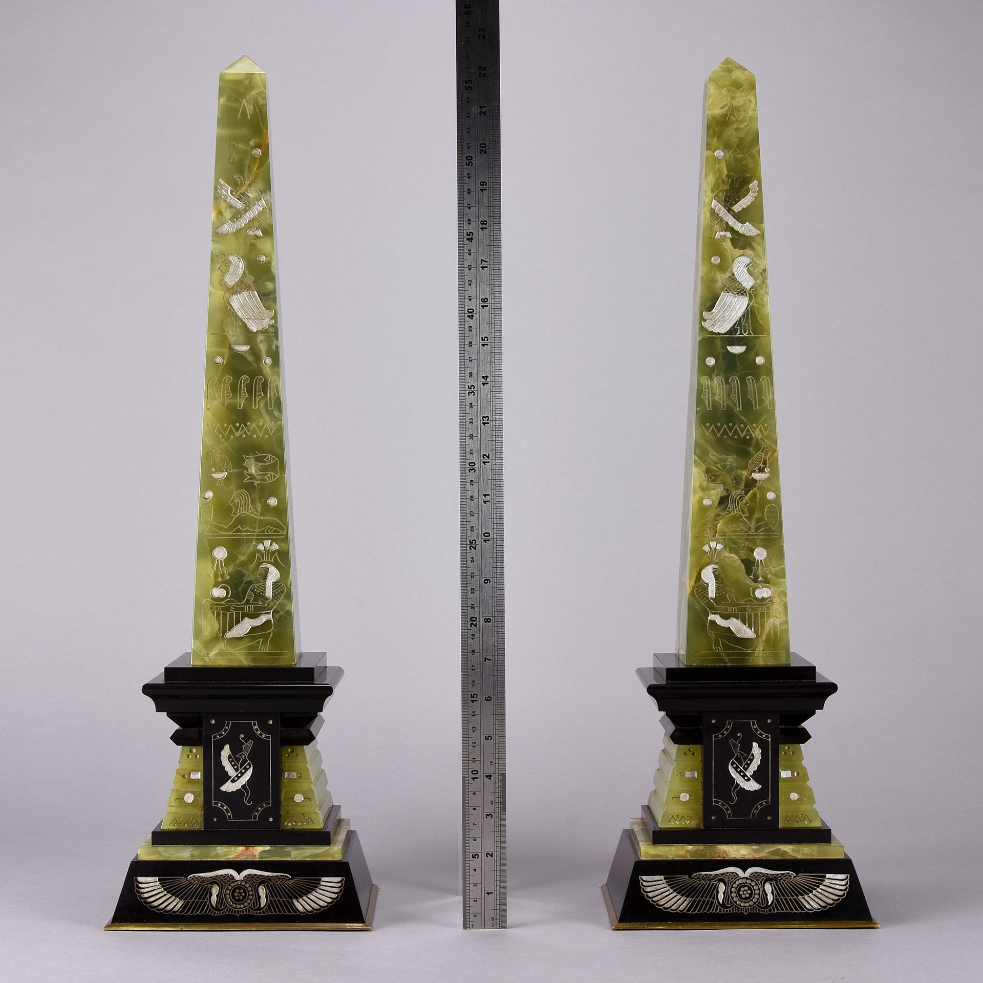 Marble & Onyx - Pair of Art Deco Obelisks - Hickmet Fine Arts 