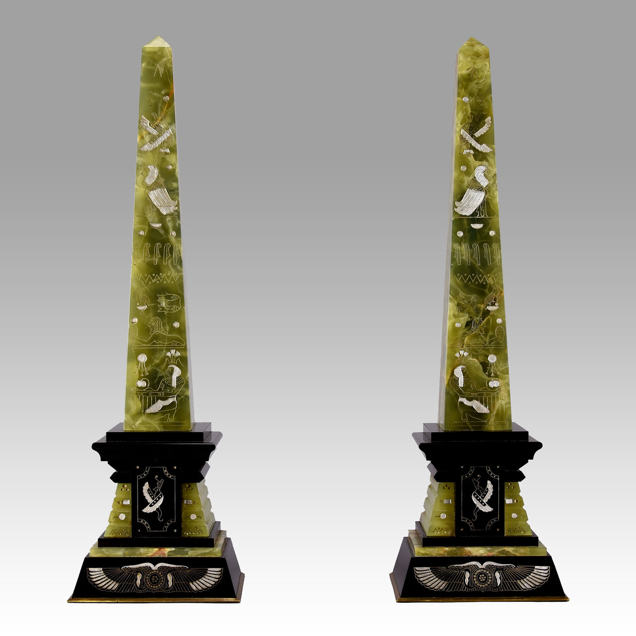 Marble & Onyx - Pair of Art Deco Obelisks - Hickmet Fine Arts 