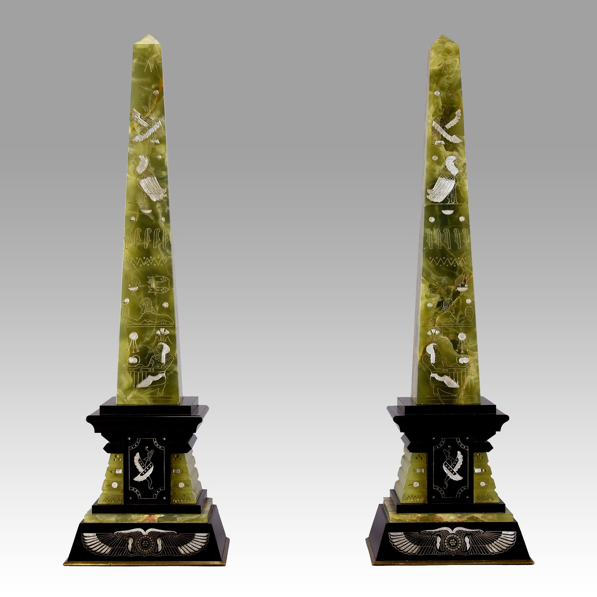 Marble & Onyx - Pair of Art Deco Obelisks - Hickmet Fine Arts 