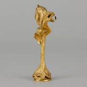 Art Nouveau Desk Seal a very fine early 20th Century French gilt bronze desk seal modelled as the head and shoulders of an Art Nouveau maiden with organic theme decorated with flowers