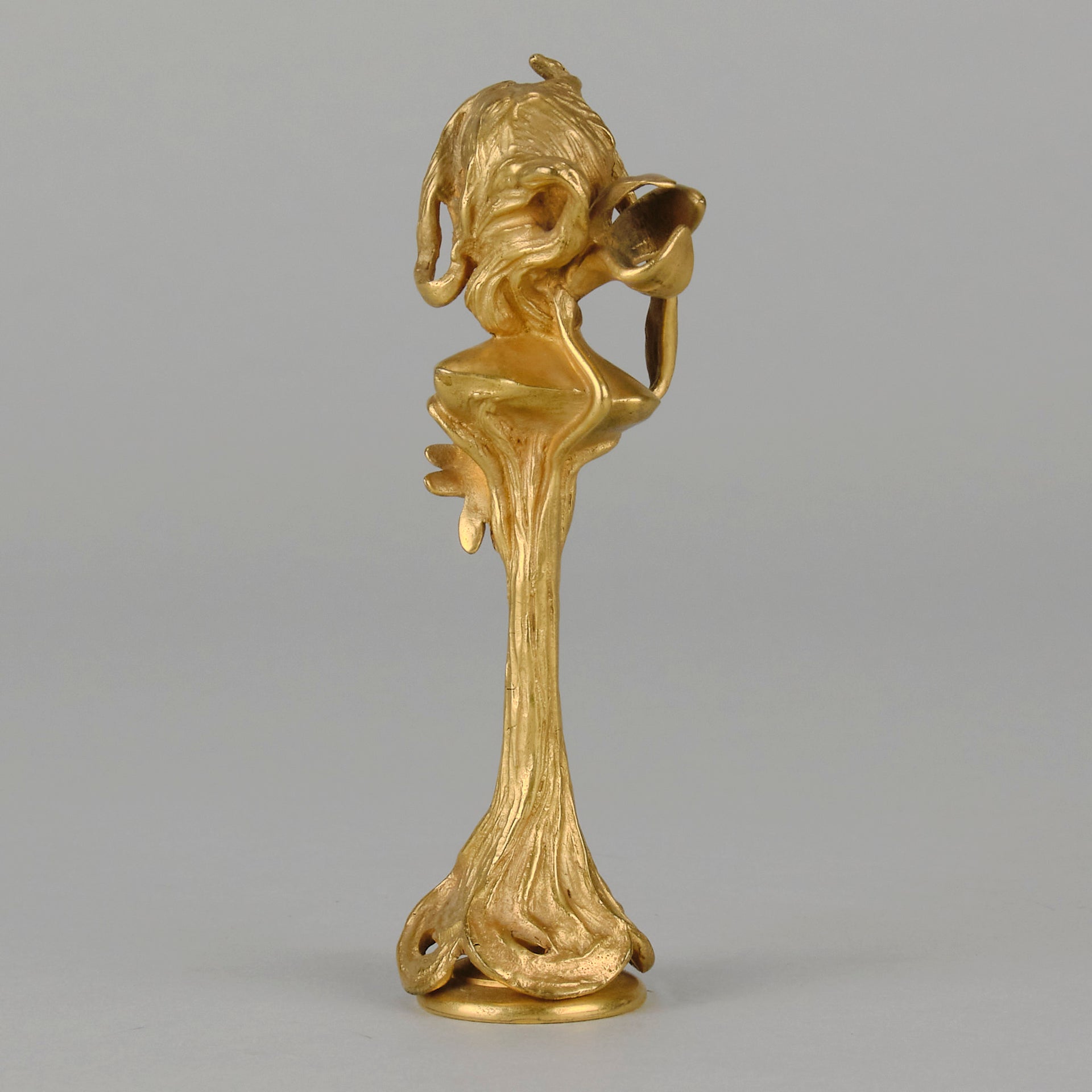 Art Nouveau Desk Seal a very fine early 20th Century French gilt bronze desk seal modelled as the head and shoulders of an Art Nouveau maiden with organic theme decorated with flowers