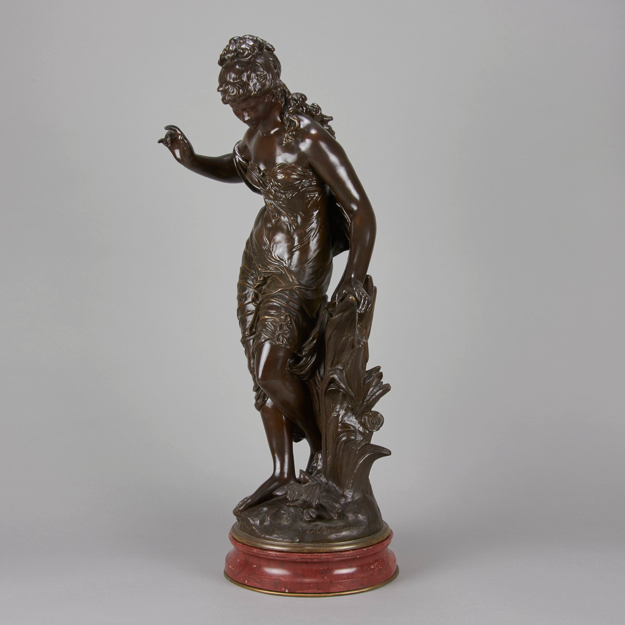 Femme et Oiseau- Auguste Moreau Antique Bronze - Hickmet Fine Arts