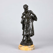 Autumn an antique bronze figure by Auguste Moreau a figure of a young farm girl carrying a laden basket with very fine colour and excellent had finished surface detail, raised on a marble base 
