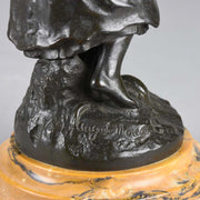 Autumn an antique bronze figure by Auguste Moreau a figure of a young farm girl carrying a laden basket with very fine colour and excellent had finished surface detail, raised on a marble base 