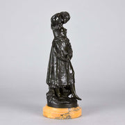 Summer by Auguste Moreau an antique bronze figure of a young girl in period clothing carrying an arm full of fruits with a basket full by her side, with excellent surface detail 