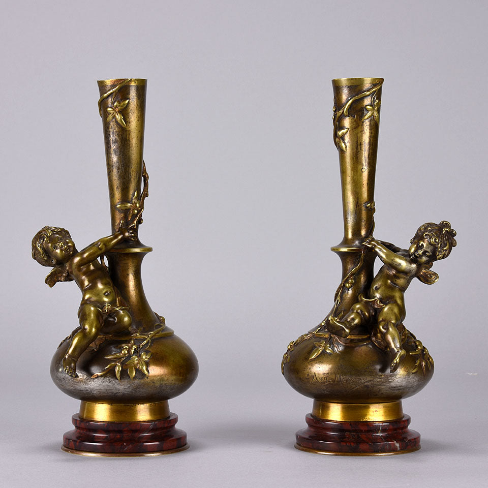 Auguste Moreau Bronze - Art Nouveau Putto Vases - Hickmet Fine Arts