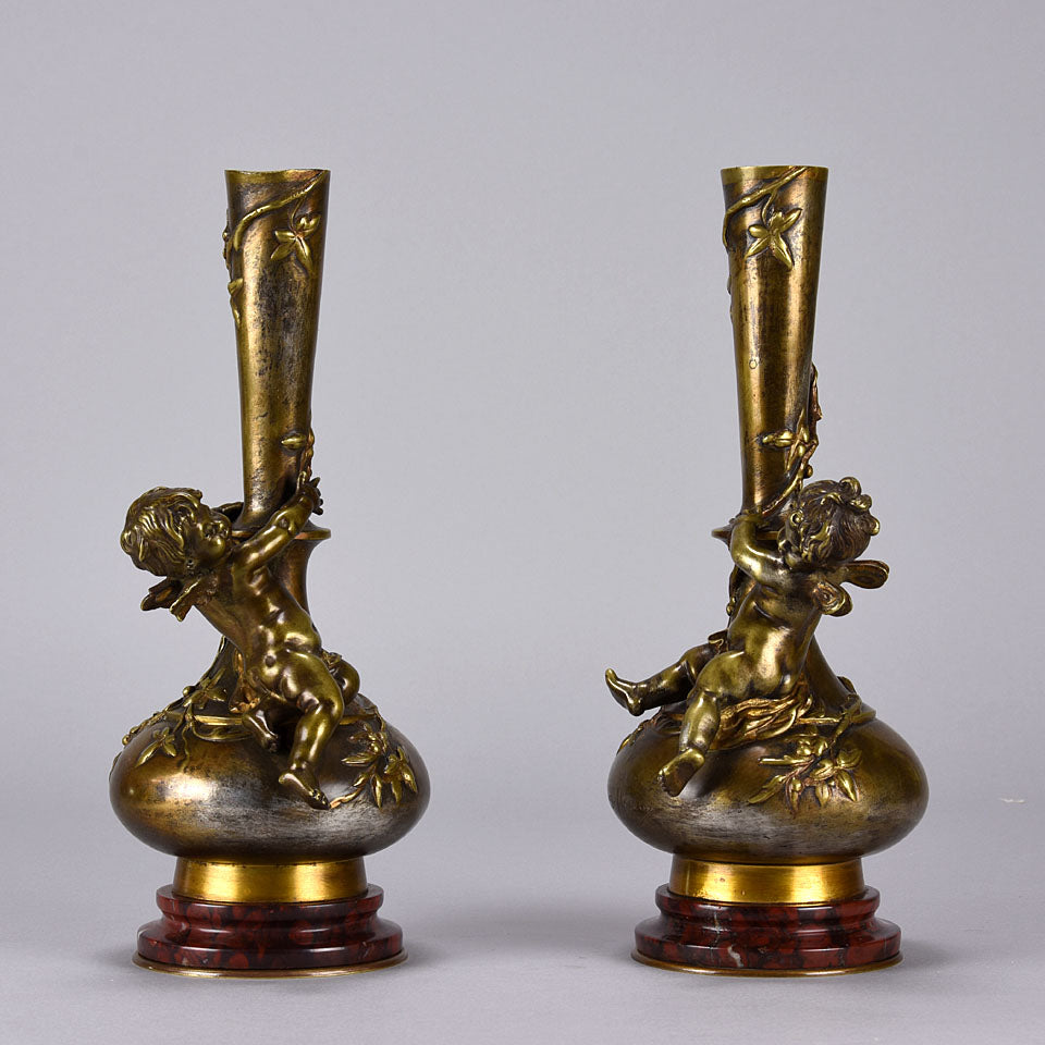 Auguste Moreau Bronze - Art Nouveau Putto Vases - Hickmet Fine Arts