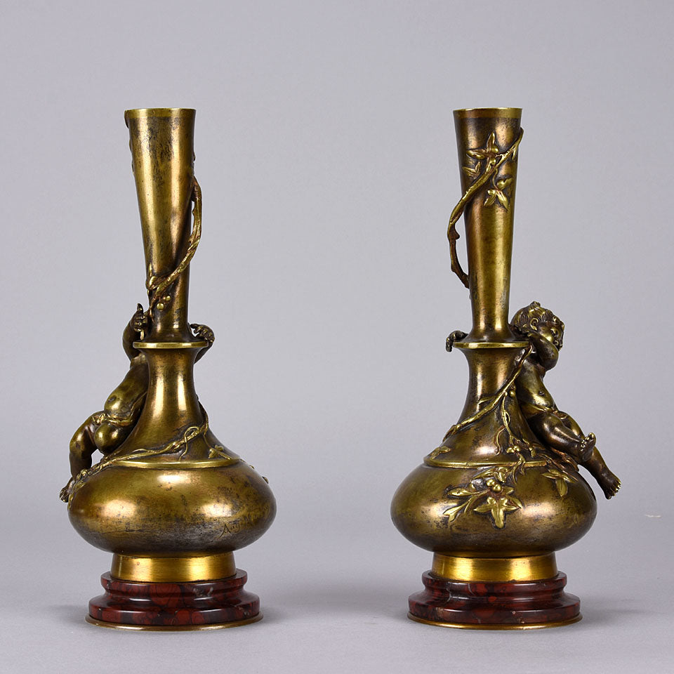 Auguste Moreau Bronze - Art Nouveau Putto Vases - Hickmet Fine Arts