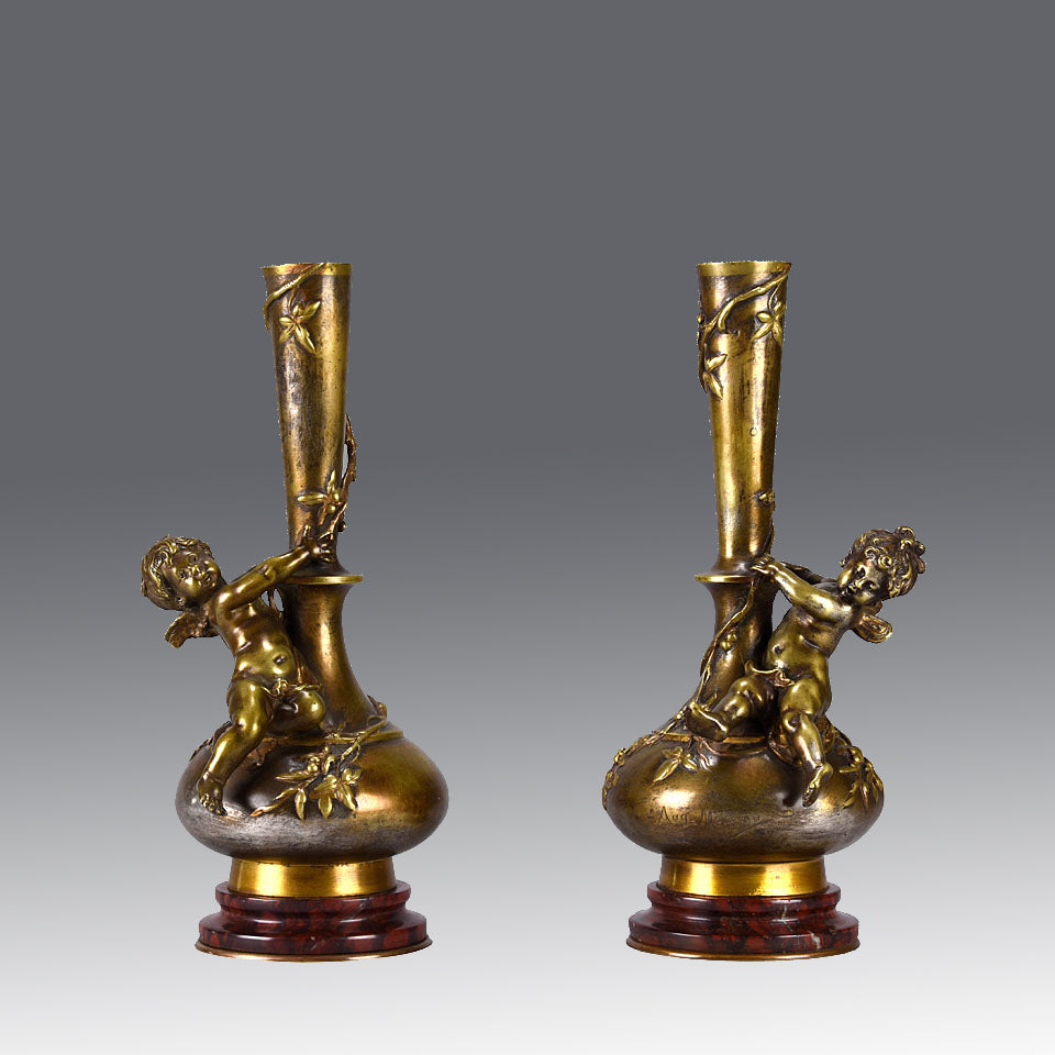 Auguste Moreau Bronze - Art Nouveau Putto Vases - Hickmet Fine Arts